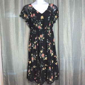 Torrid 1X sheer black pink and yellow floral dress
